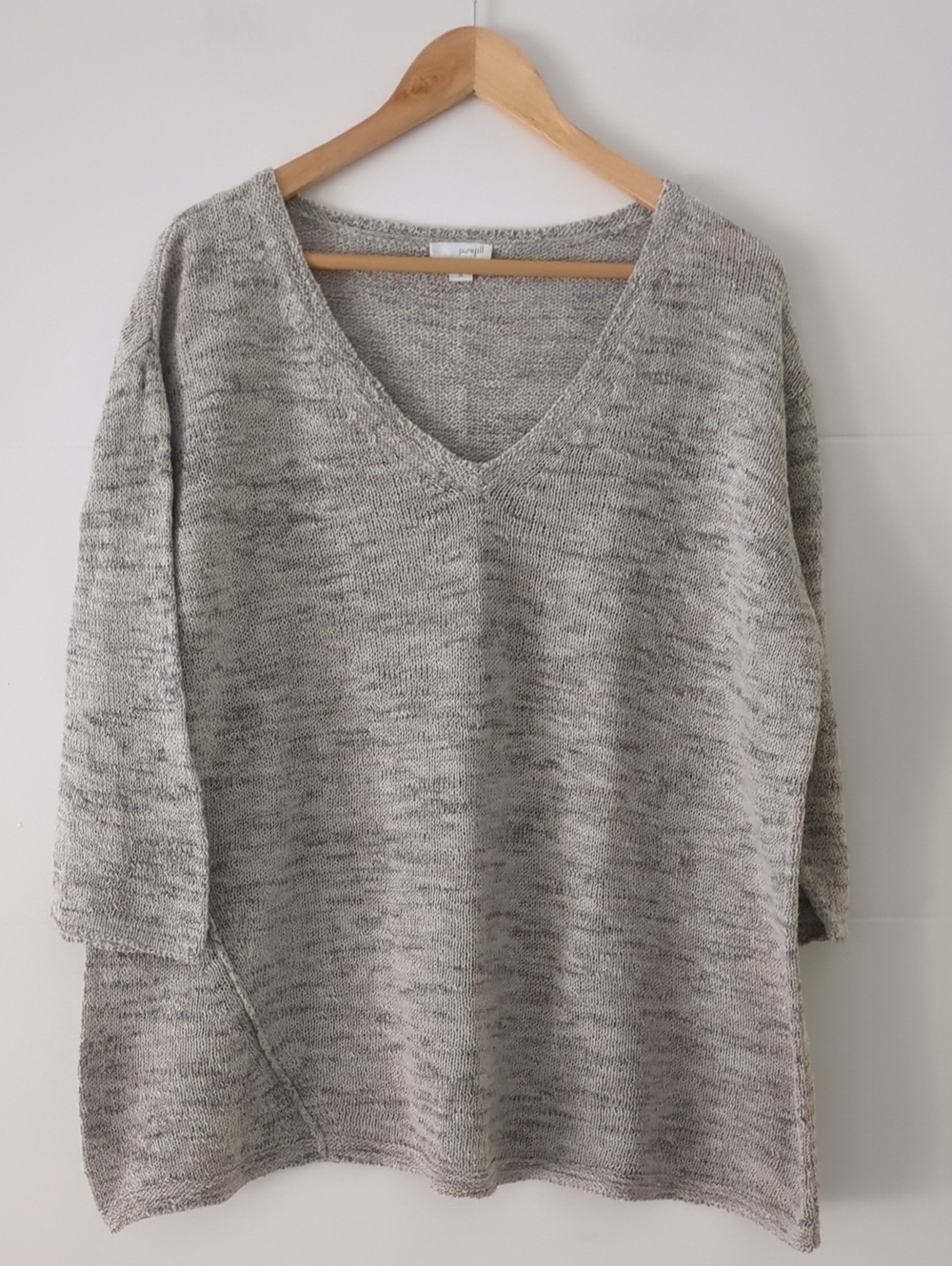 J.jill Relaxed V-Neck Oversized Cotton Sweater Gray Sz XL Beach Boho Coastal